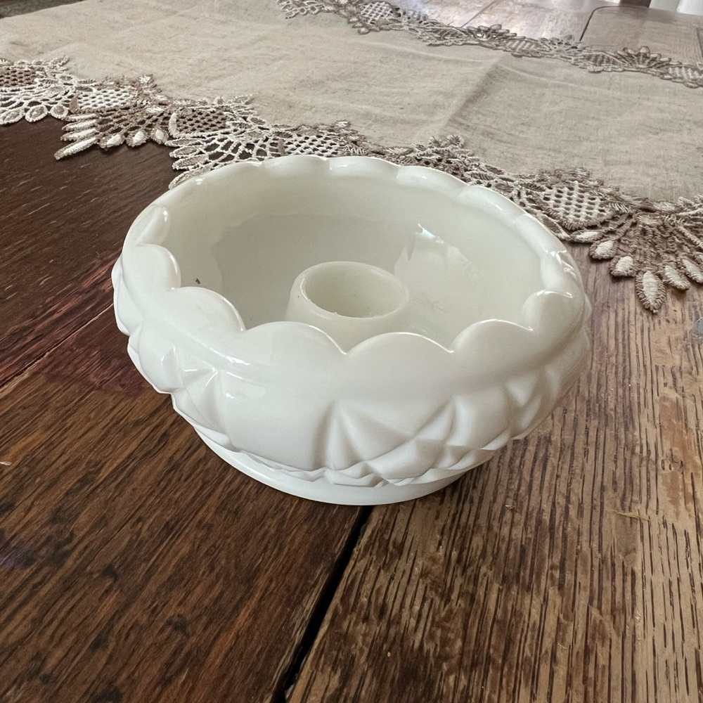 White Milk glass Ceramic Candle Holder by Fenton Art Glass Company, W. Virginia